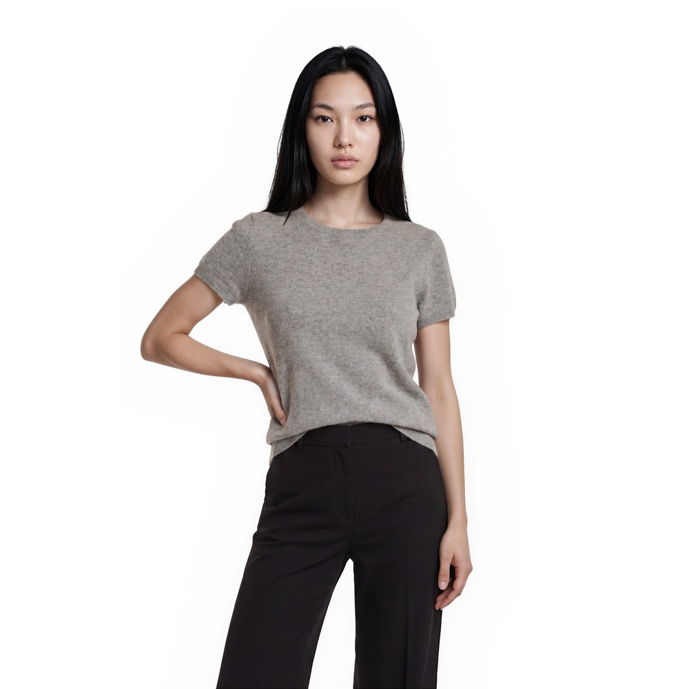 Prive 100% Cashmere Short Sleeve Sweater Women's Size Large Gray